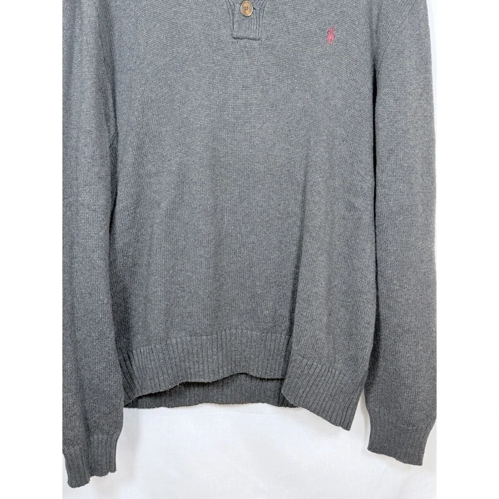 Vintage Polo Ralph Lauren‎ Sweater Mens Large Gray Cotton Shawl Collar Mock Neck